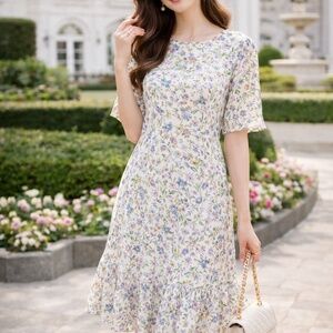 CALVIN KLEIN DRESS WHITE FLORAL PRINT DRESS